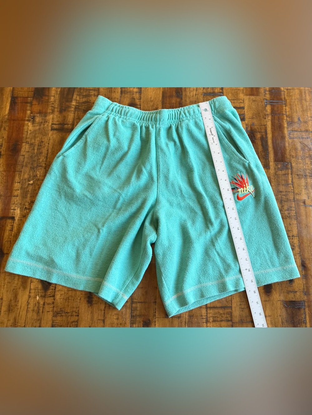 Nike Swoosh French Terry Shorts Blue Green Birds of Paradise DQ3486‑392 Size L - Picture 5 of 8